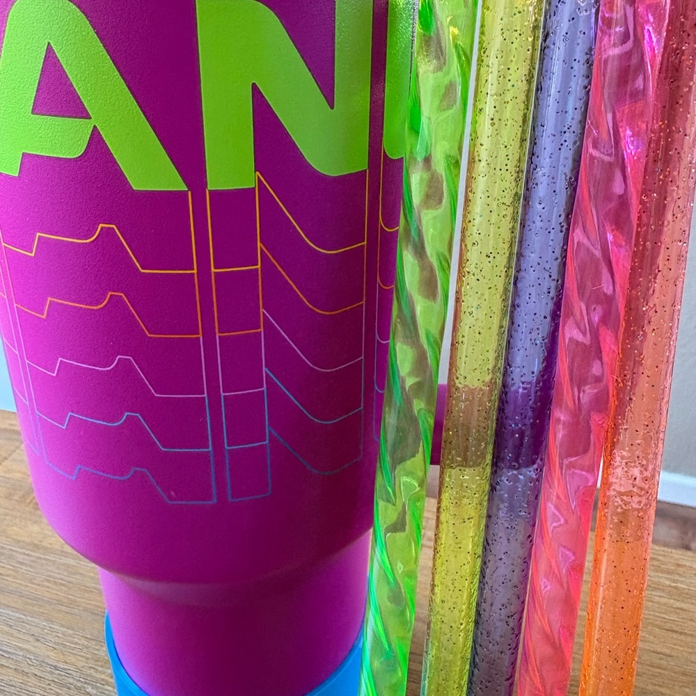 5-12” 10mm/FAT Neon Straw SET-Fluorescent lime green/hot pink shiny-glitter